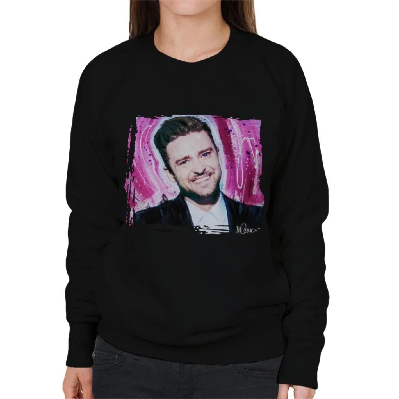 Sidney Maurer Original Portrait Of Justin Timberlake Smile Women's Sweatshirt Hoodie Jacket Zipper Layering Sidney Maurer Original Portrait Of Justin Timberlake Smile Women's Sweatshirt Hoodie Jacket Zipper Layering