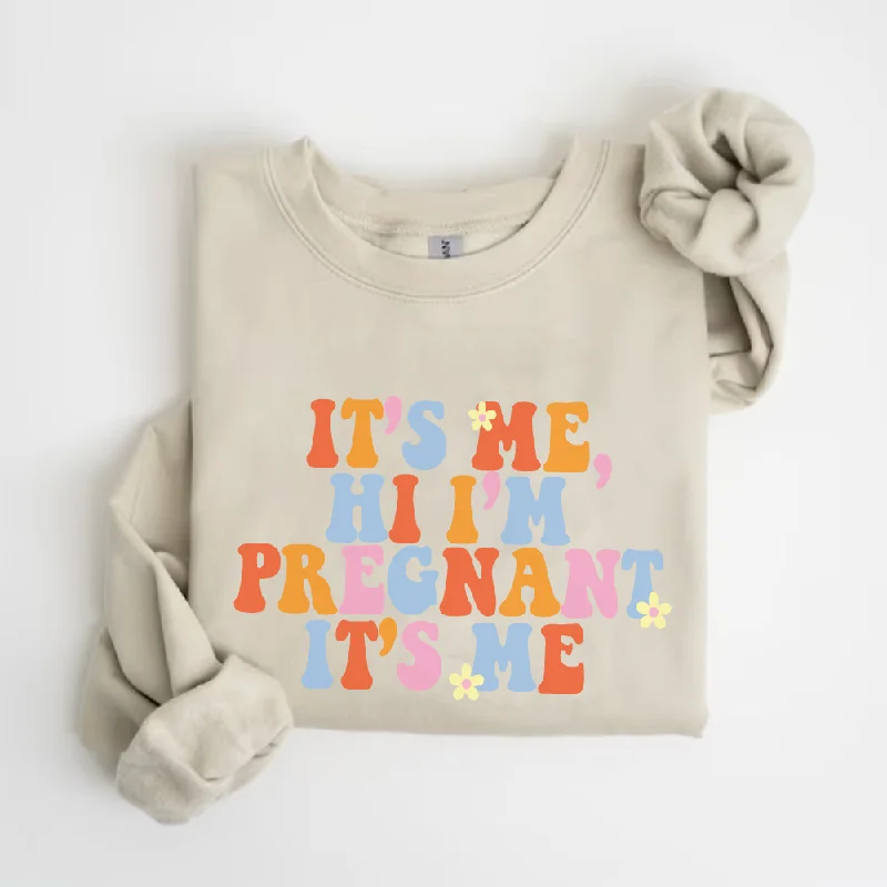 It's Me, Hi I'm Pregnant Women's Sweatshirt Hoodie with Hem Frayed Vintage Worn
