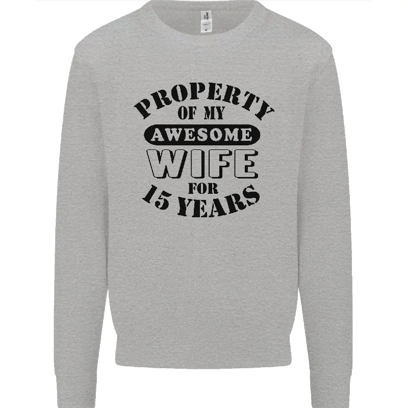 15th Wedding Anniversary 15 Year Funny Wife Mens Sweatshirt Jumper Hoodie with Crew Neck Simple Timeless 15th Wedding Anniversary 15 Year Funny Wife Mens Sweatshirt Jumper Hoodie with Crew Neck Simple Timeless