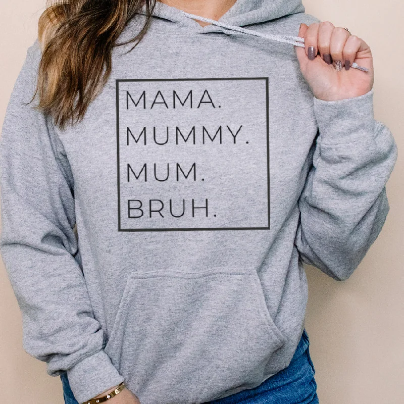 Mama, Mummy, Bruh Womens Hoodie Hoodie with Hidden Zipper Minimalist Clean