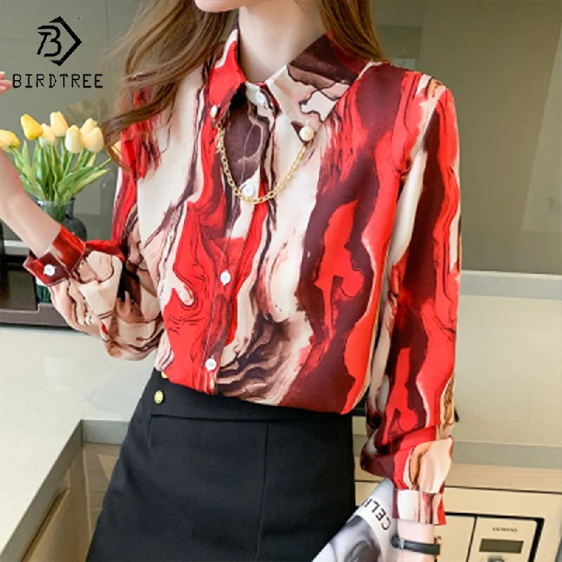 Fashion Ladies Long Lantern Sleeve Printed Shirts Elegant Casual Loose Blouses OL Chiffon Shirt Tops For Spring Autumn Sheer Sleeve Blouse Fashion Ladies Long Lantern Sleeve Printed Shirts Elegant Casual Loose Blouses OL Chiffon Shirt Tops For Spring Autumn Sheer Sleeve Blouse