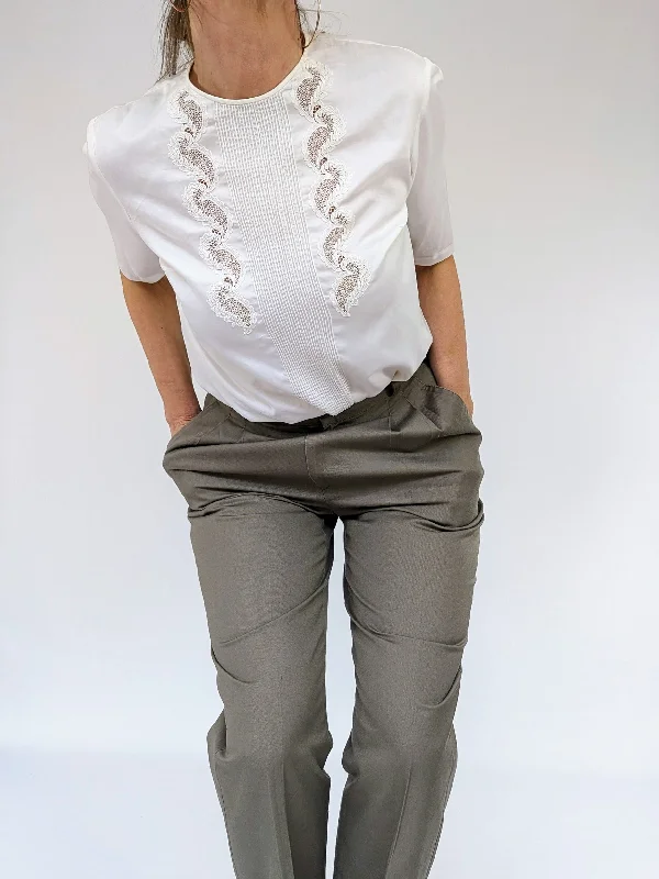 White lace fronted blouse with button back Casual Stripe Blouse