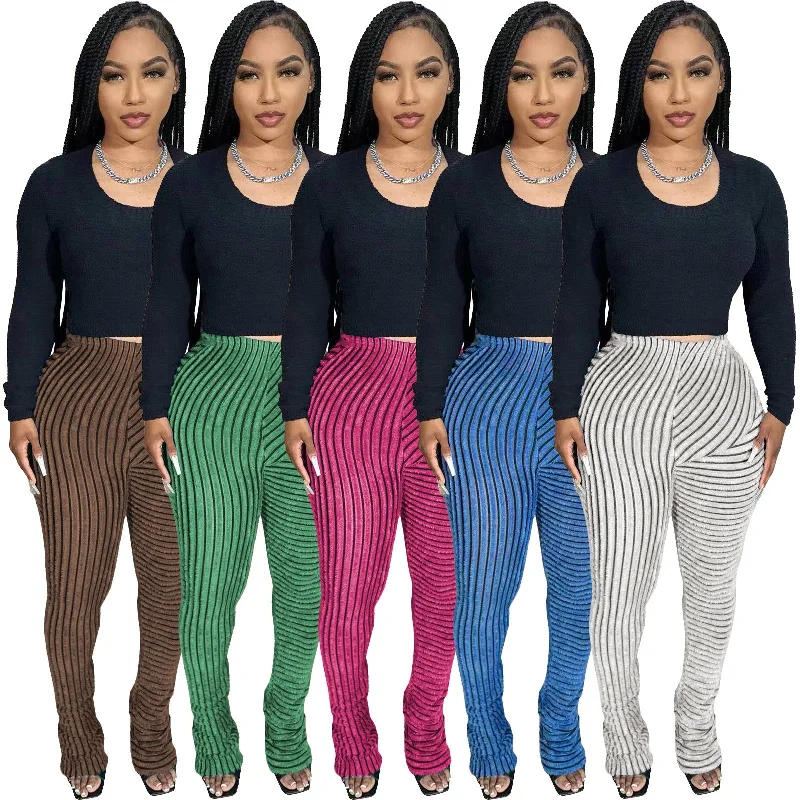 Hairy texture breathable slim fitting pile up pants (CL12016) Chic Checkered Pants