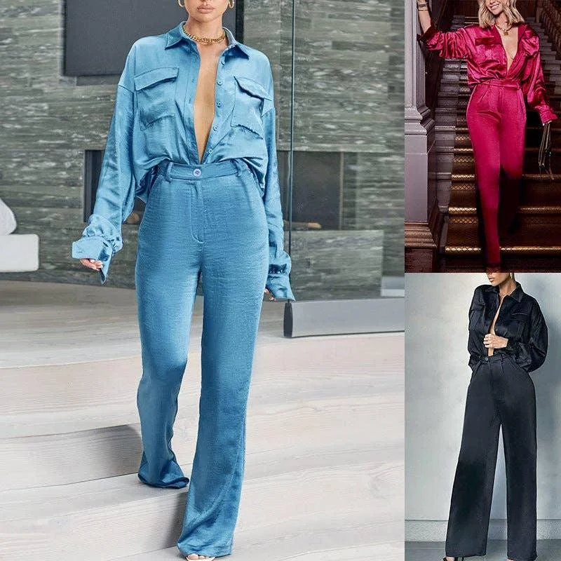 Solid Color Long Sleeves Top and Pants Ladies Set ZL1857 Comfy High-Waist Jeans