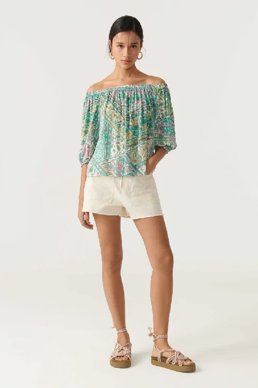 Blouse Fenji Vert Sheer Sleeve Blouse