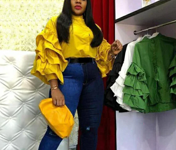 Latest Design Fashion Loose Ruffle Flare Sleeves Women Casual Blouse Office Formal Blouse Latest Design Fashion Loose Ruffle Flare Sleeves Women Casual Blouse Office Formal Blouse