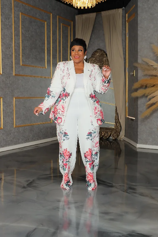 Ivory All Floral Pant Suit Lightweight Jogger Pants