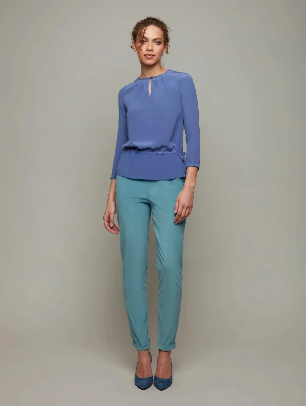 WISP | Pleated-Neck Silk Blouse Floral Chiffon Blouse