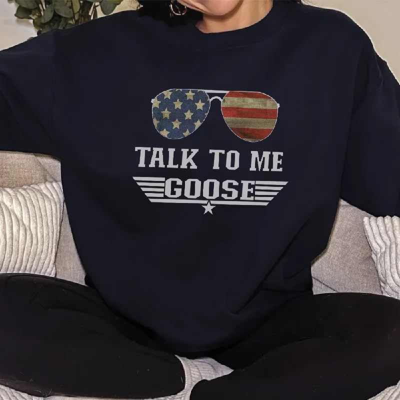 Talk To Me Goose Sweatshirt Hoodie with Stripes Bold Sporty