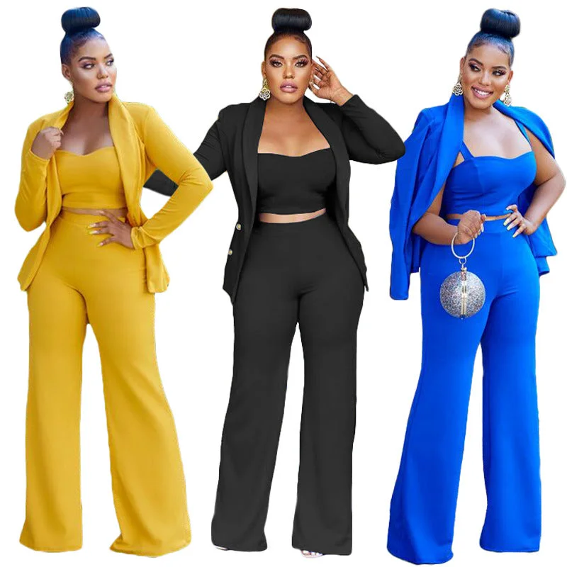 Suit Coat Vest Wide Leg Pants Three Piece Set (CL12019) Casual Plaid Pants