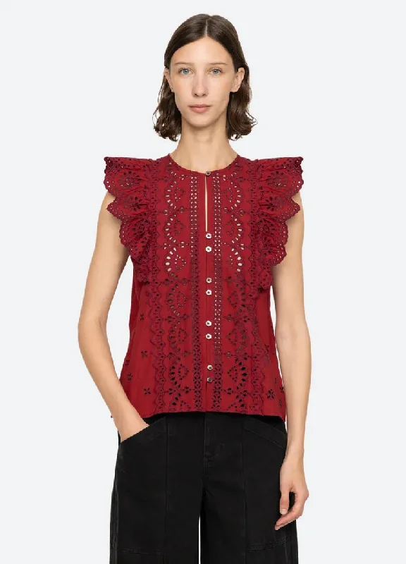Blouse Lainey Emb Aw24-035 Red Soft Pastel Blouse
