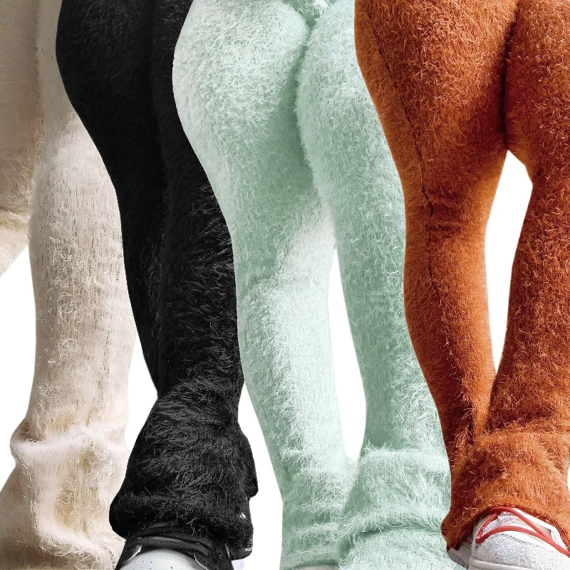 Suede Knit Casual Bell-Bottom Pants(CL11303) Relaxed Casual Leggings
