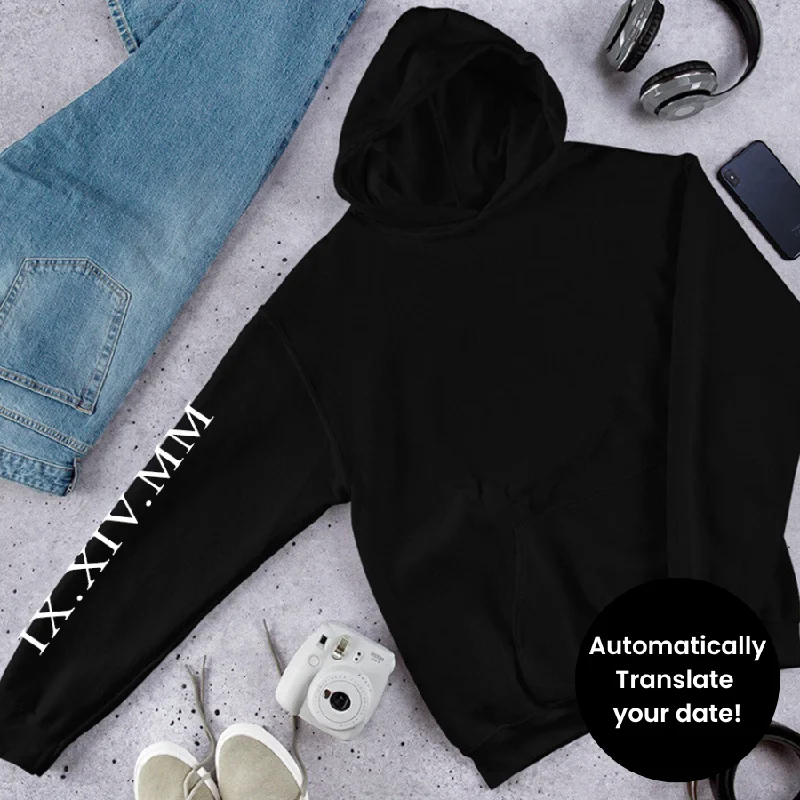 Roman Numeral Personalised Sleeve Hoodie Hoodie with Set-In Sleeves Structured Classic Roman Numeral Personalised Sleeve Hoodie Hoodie with Set-In Sleeves Structured Classic
