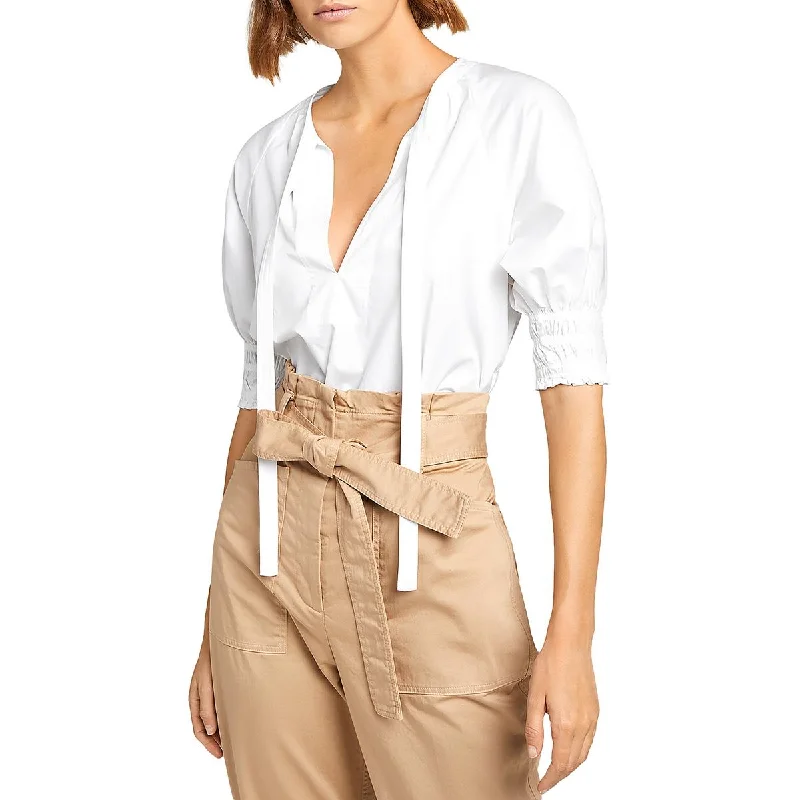 A.L.C. Womens Tie Neck Solid Blouse Peter Pan Collar Blouse