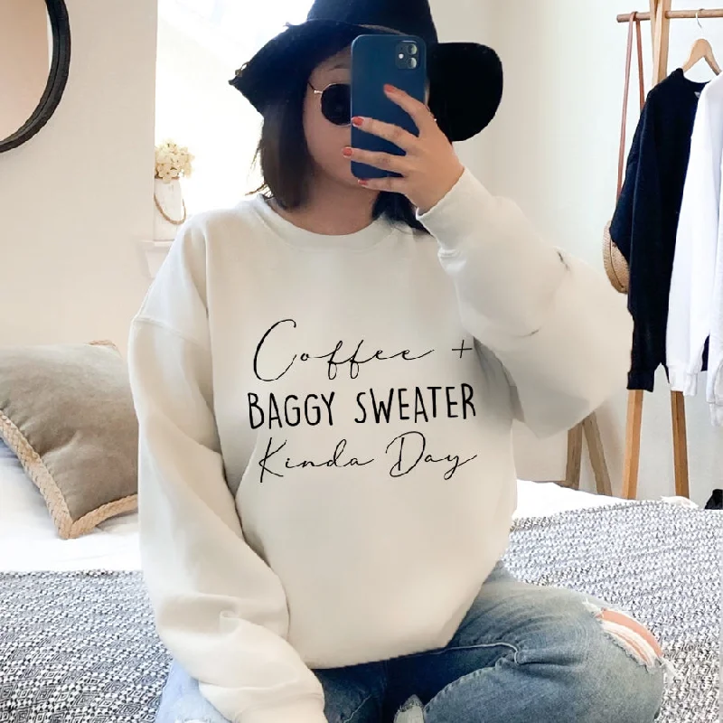 Coffee & My Baggy Sweater Sweatshirt Hoodie with V-Neck Classic Versatile