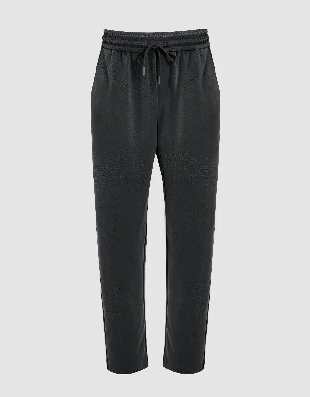 Drawstring Waist Knitted Carrot Fit Pants Chic Black Leggings