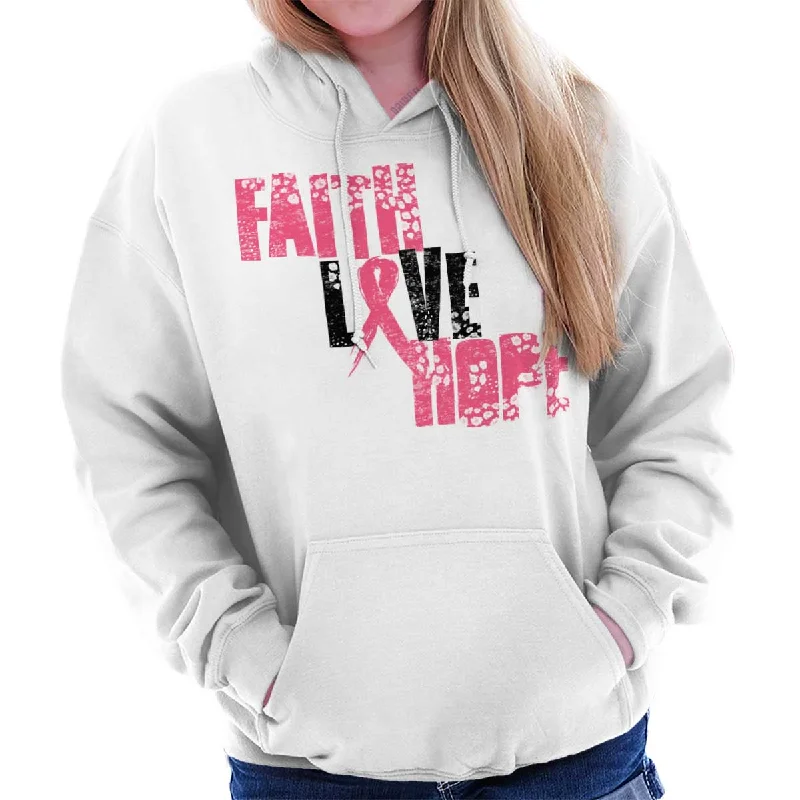 Pink Faith Love Hope Hoodie Hoodie with Hem Applique Textured Unique