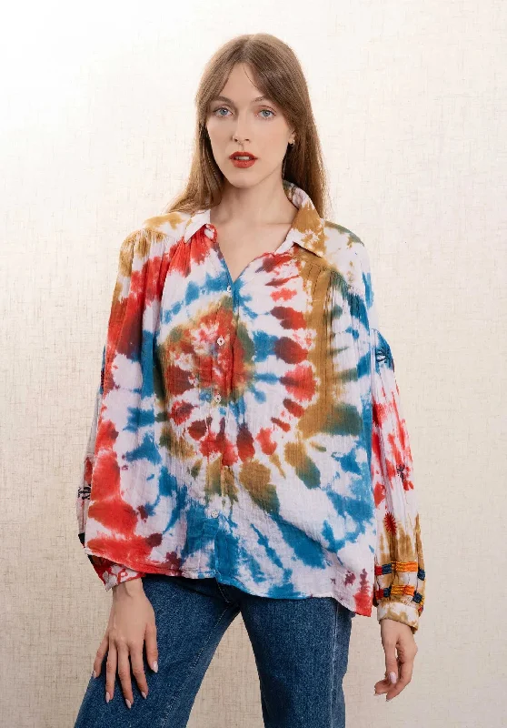 Blouse 1386tie Red Short Sleeve Blouse