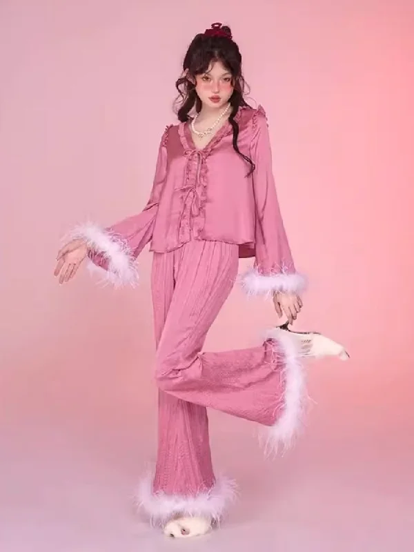 Satin Pajamas Homewear Set Pants【s0000006584】 Comfy Athletic Pants