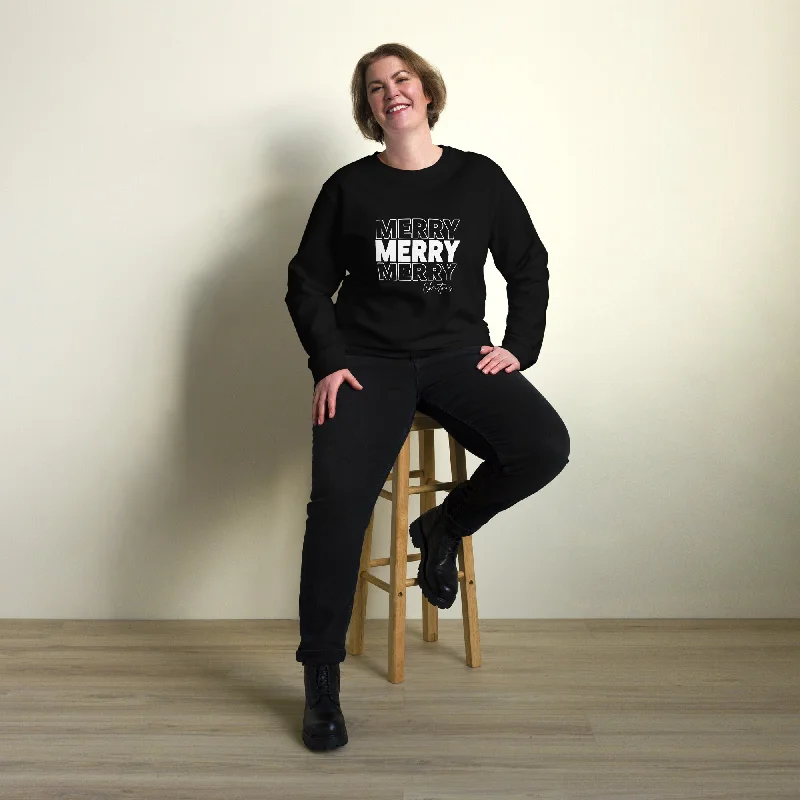 Merry Merry Merry Christmas Graphics Women Organic Sweatshirt Hoodie with Mock Neck Collared Structured Merry Merry Merry Christmas Graphics Women Organic Sweatshirt Hoodie with Mock Neck Collared Structured