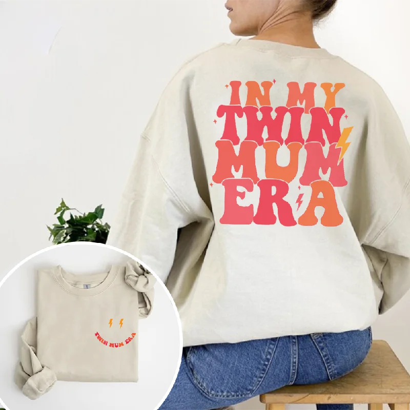 My Twin Mum Era Front & Back Logo Sweatshirt Hoodie with Turtle Neck Cozy Winter