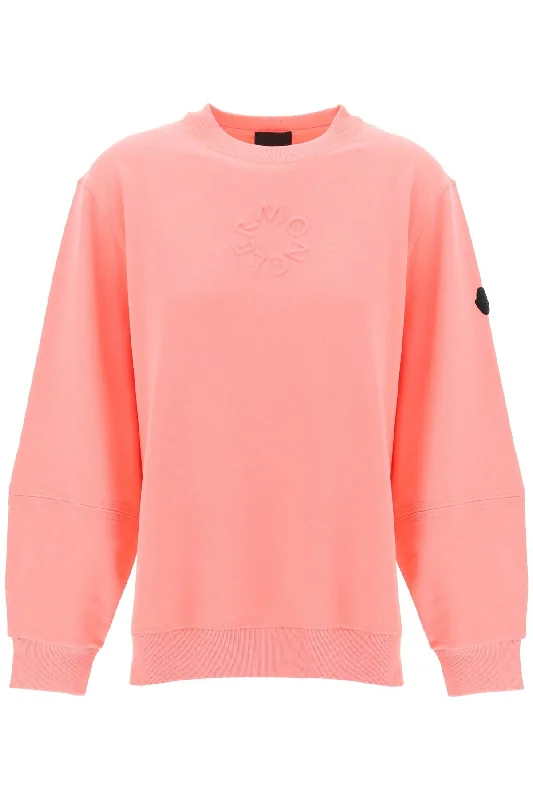 Crewneck Sweatshirt With Emb  - Pink Hoodie with Raglan Sleeves Sporty Comfortable