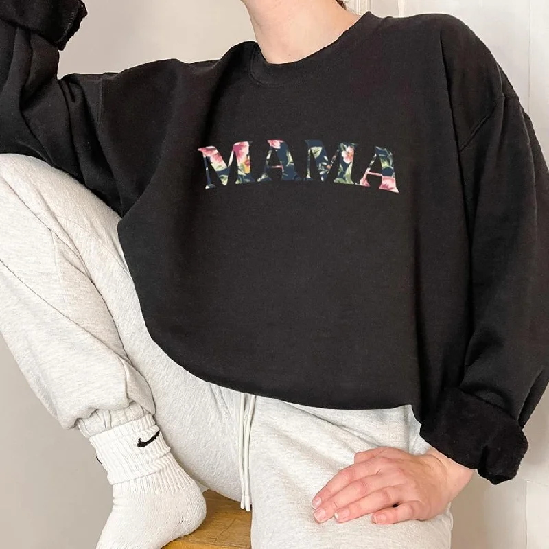 Mama Winter Floral Print Sweatshirt Hoodie with Bell Sleeves Flared Feminine