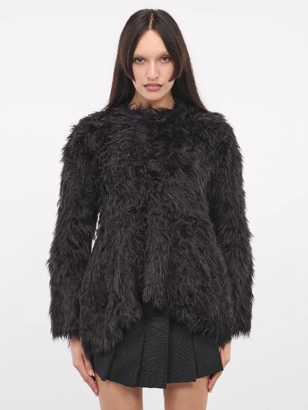Faux Fur Blouse (GL-T011-051-BLACK) Bell Sleeve Blouse