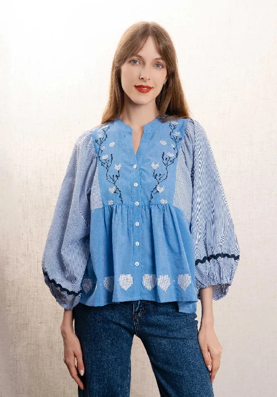 Blouse Vn010 Bleu Peter Pan Blouse