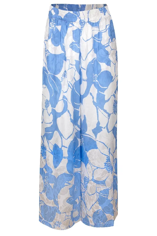 Jade Pant - Chelsea Blue Floral Comfortable Wide-Leg Pants