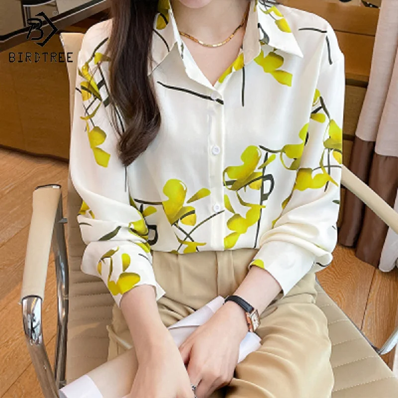 Ready to Ship Printed Long Sleeves Chiffon Shirts Women's Autumn Single Breasted Blouses and Shirt Tops Real Shot T28010X Backless Summer Blouse