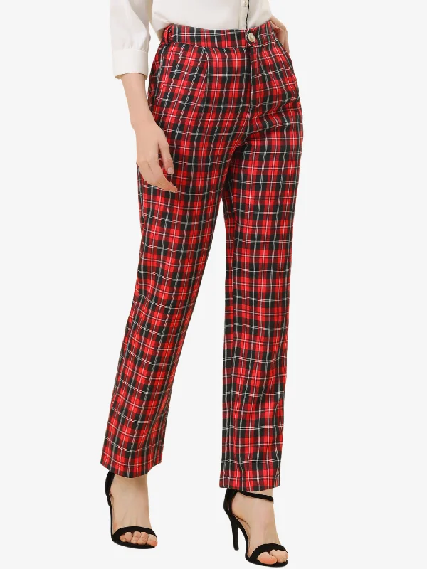 Plaid Elastic Waist Casual Work Office Long Pants Comfy High-Waist Jeans