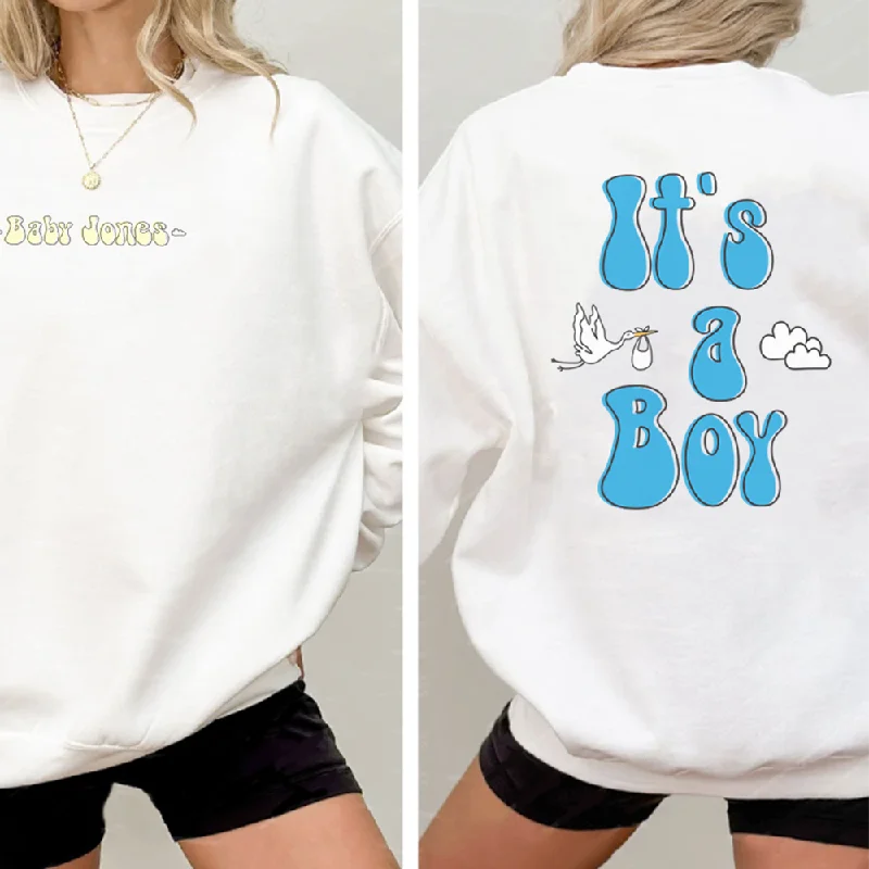 Personalised Baby Announcement Turn Around White Sweatshirt Hoodie with Monochrome Minimalist Simple Personalised Baby Announcement Turn Around White Sweatshirt Hoodie with Monochrome Minimalist Simple
