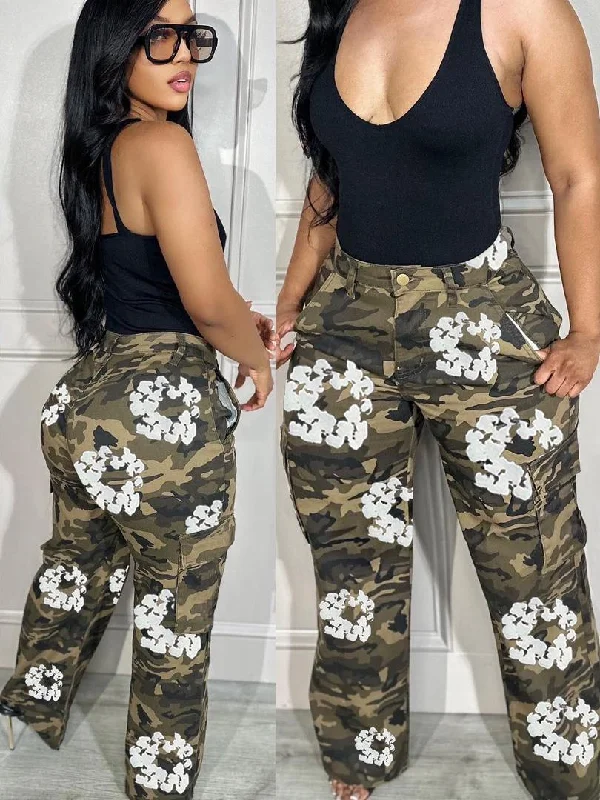 Casual camouflage printed straight pants（CL12085） Slim-Fit Khaki Pants