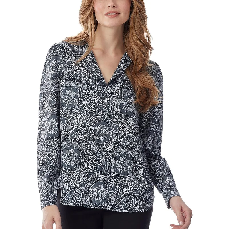 Jones New York Womens Paisley Utility Blouse Smart Business Blouse