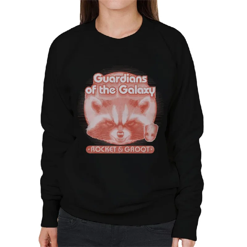 Marvel Guardians Of The Galaxy Rocket And Groot Retro Women's Sweatshirt Hoodie with Distressed Vintage Worn Marvel Guardians Of The Galaxy Rocket And Groot Retro Women's Sweatshirt Hoodie with Distressed Vintage Worn