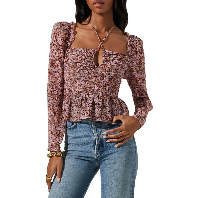 ASTR the Label Womens Peplum Blouse Office-Ready Blouse