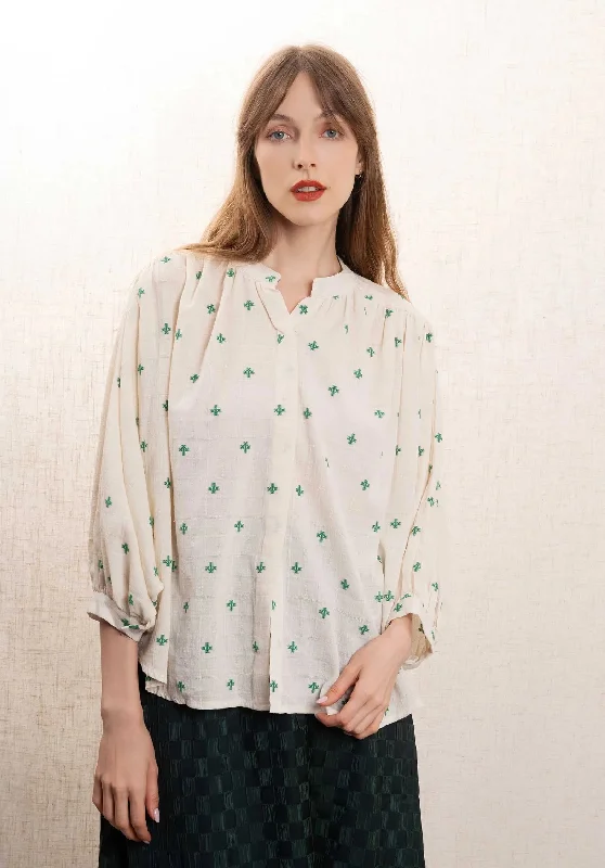 Blouse Sm02 Beige Ruffled Neck Blouse
