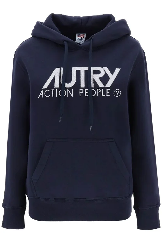 'icon' Hoodie With Logo Embroidery  - Blu Hoodie with Thumb Holes Functional Cozy