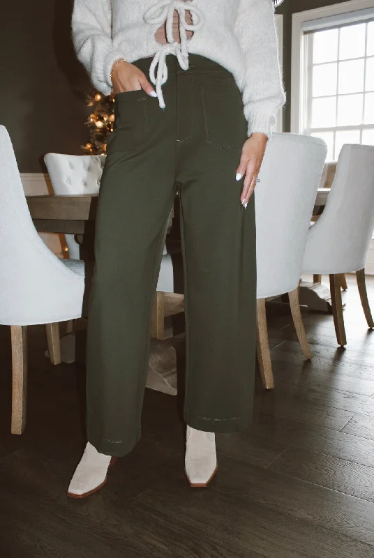 French Girl Crop Pant in Olive Casual Plaid Pants