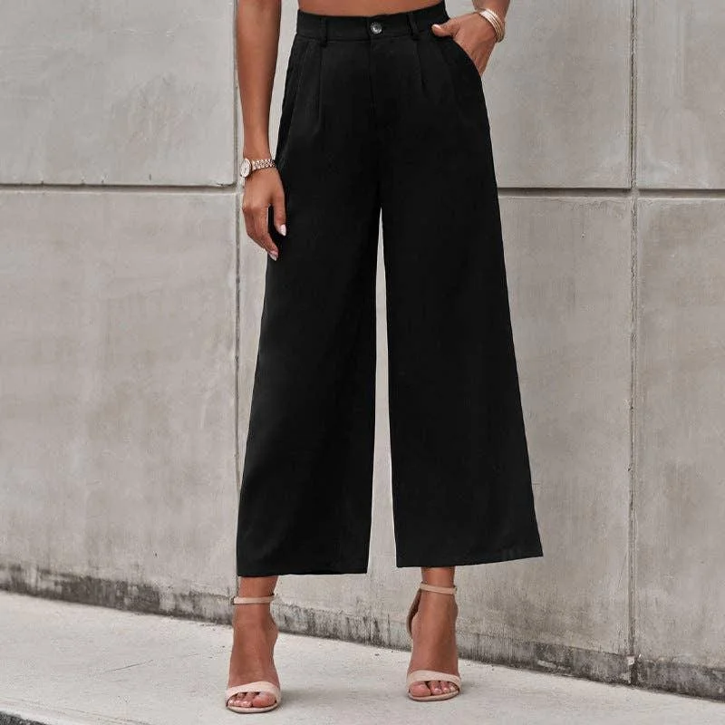 High Waist Solid Color Ladies Daily Pants LC7711481 Sleek Black Pants