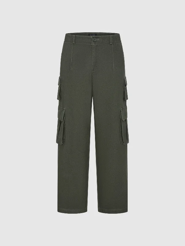 Flap Pocket Wide-Leg Pants Relaxed Casual Leggings