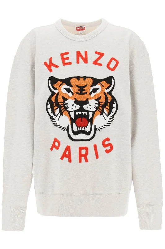 'lucky Tiger' Oversized Sweatshirt  - Grey Hoodie with Pocket Utility Practical