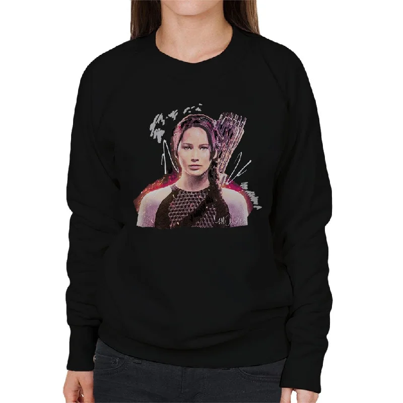 Sidney Maurer Original Portrait Of Jennifer Lawrence Hunger Games Women's Sweatshirt Hoodie with Batwing Sleeves Loose Dramatic Sidney Maurer Original Portrait Of Jennifer Lawrence Hunger Games Women's Sweatshirt Hoodie with Batwing Sleeves Loose Dramatic