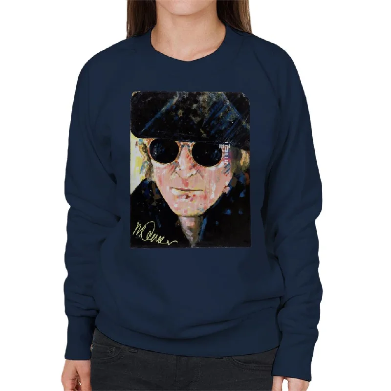 Sidney Maurer Original Portrait Of John Lennon Hat And Sunglasses Women's Sweatshirt Hoodie with Raw Hem Edgy Unfinished Sidney Maurer Original Portrait Of John Lennon Hat And Sunglasses Women's Sweatshirt Hoodie with Raw Hem Edgy Unfinished