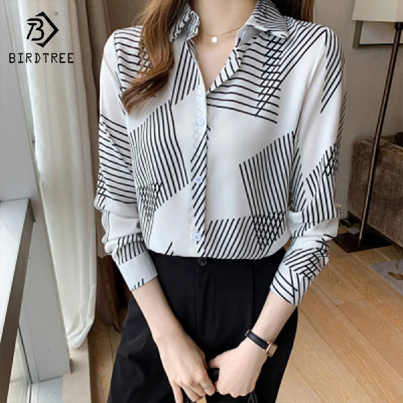 Ready to Ship Women's Long Sleeve Geometry Printing Shirts Elegant Casual Blouses Satin Shirt Tops For Spring Autumn Casual Stripe Blouse Ready to Ship Women's Long Sleeve Geometry Printing Shirts Elegant Casual Blouses Satin Shirt Tops For Spring Autumn Casual Stripe Blouse
