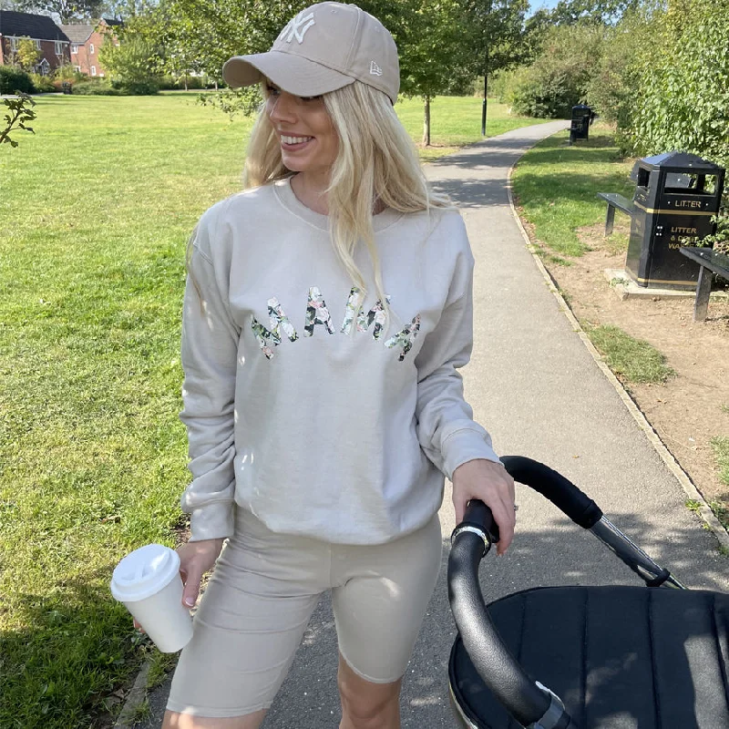 Mama Floral Print Sweatshirt Hoodie with Half-Zip Sporty Casual