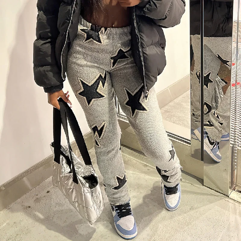 Five pointed star printed casual pants（CL12052） Casual Skinny Fit Pants