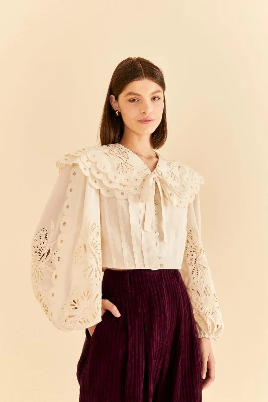 Blouse Rich 312044 Off-White Flowy Bohemian Blouse