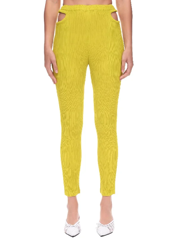 Pleats Cut Out Pants (IM28FF121-52-YELLOW) Trendy Wide-Leg Pants